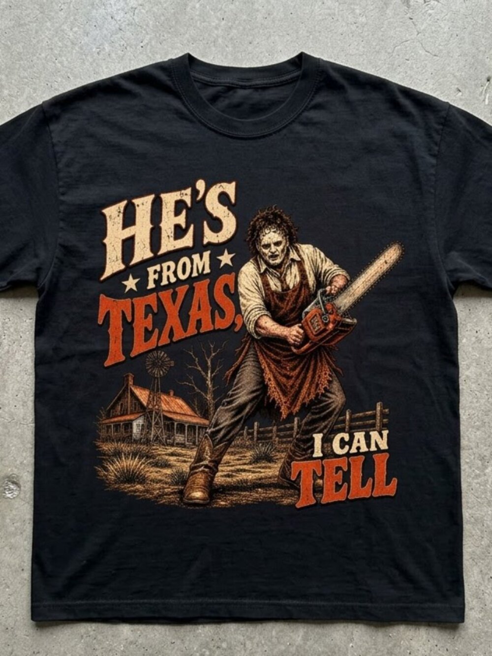 He's From Texas Can Tell Shirt, Chainsaw Horror Shirt, Halloween Slasher Tee
